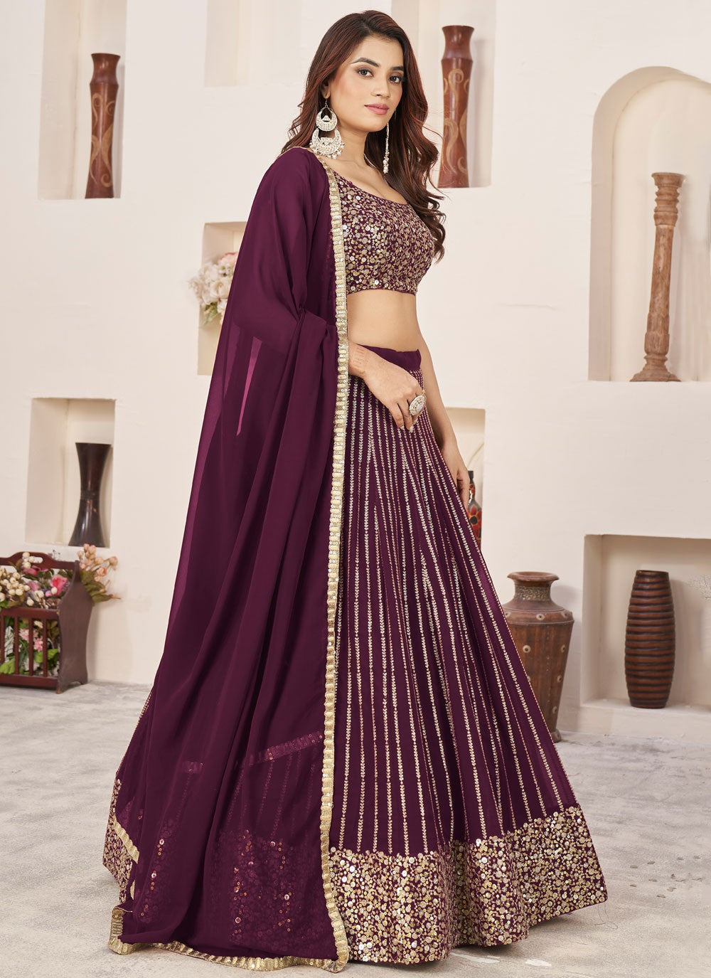 Embroidered Georgette A - Line Lehenga - L2357