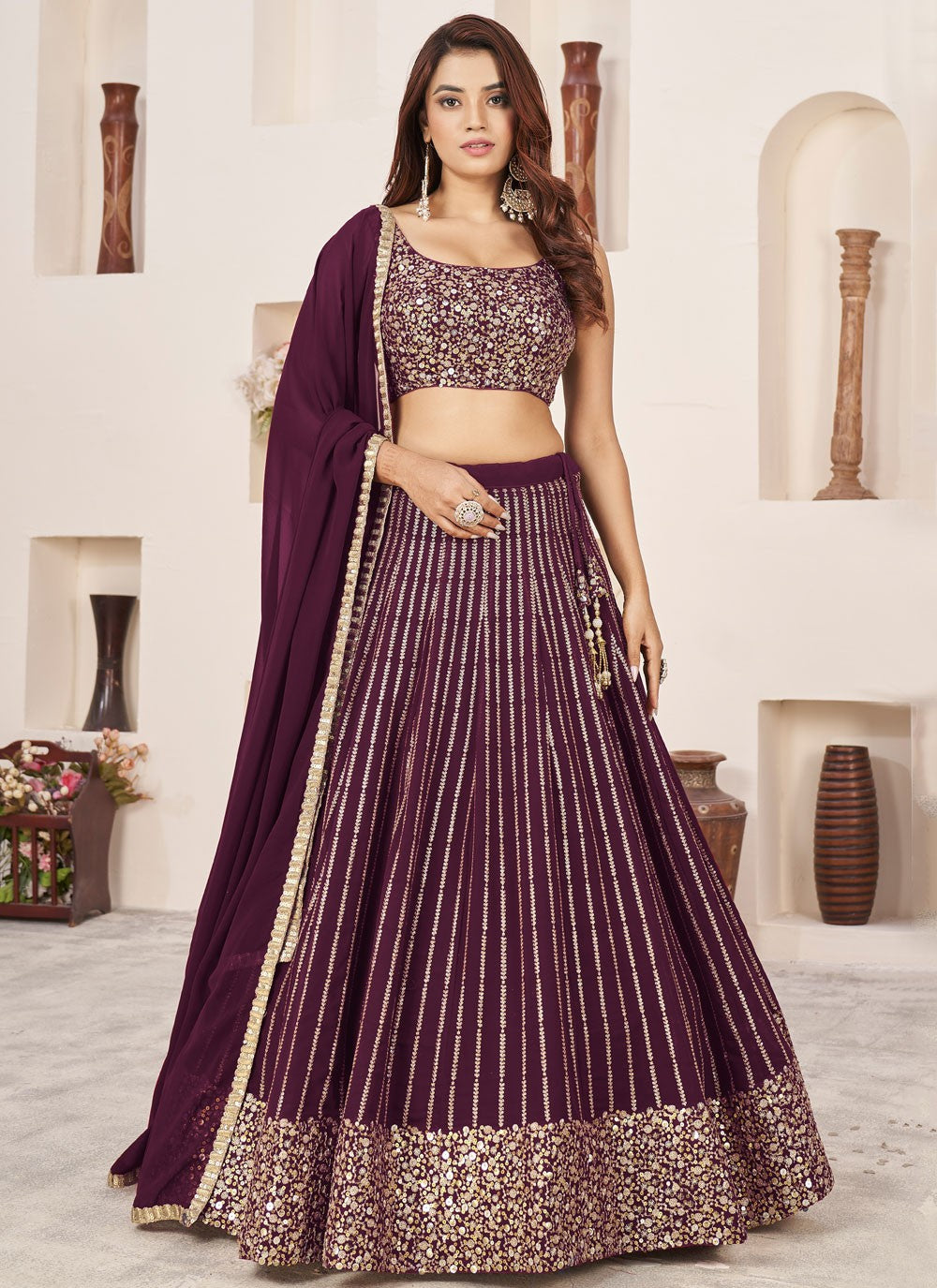 Embroidered Georgette A - Line Lehenga - L2357