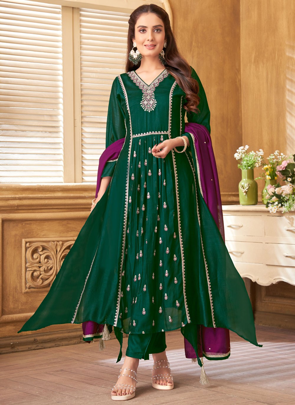 Embroidered Silk Salwar Suit - T4276