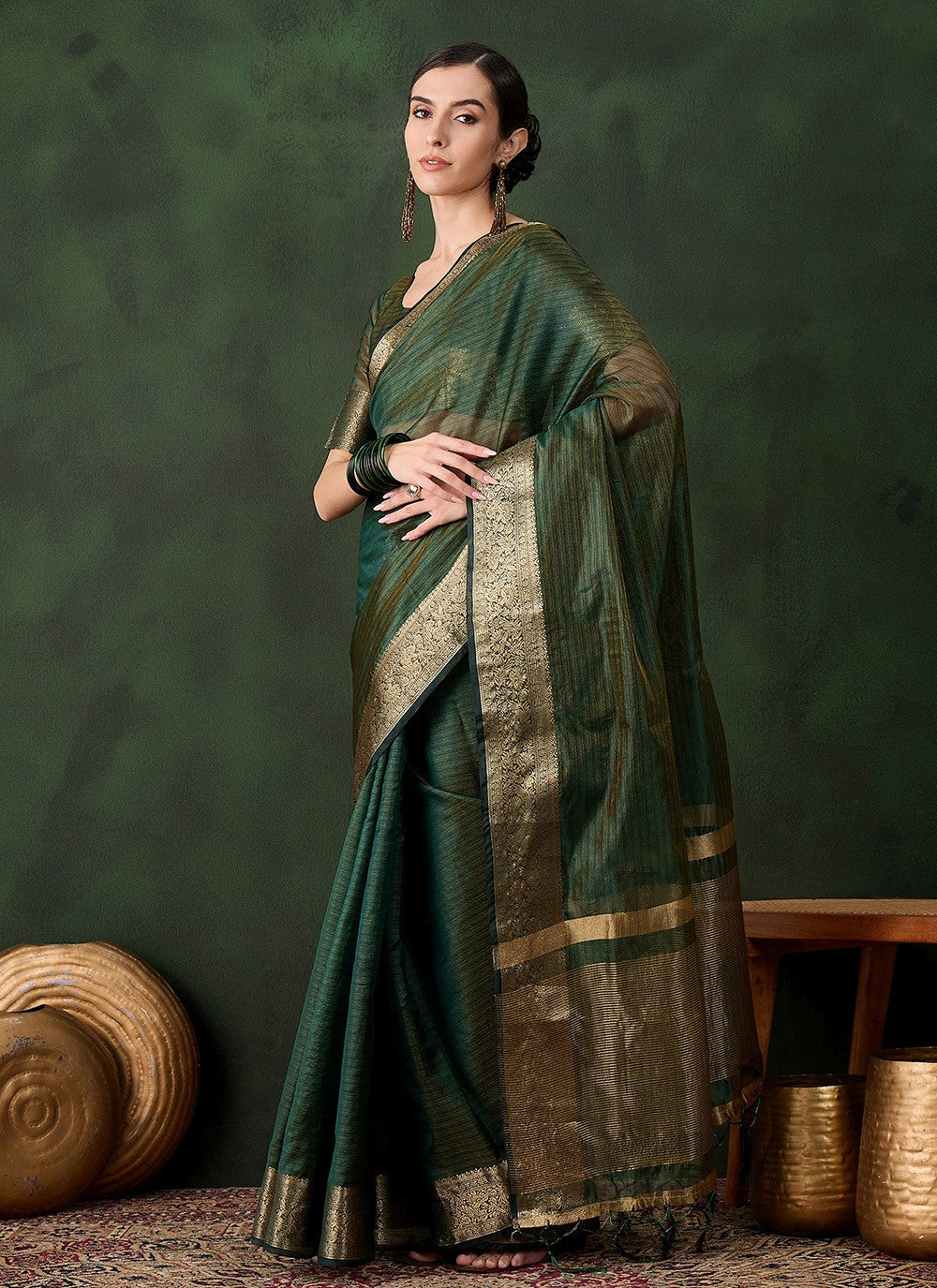 Trendy Jacquard Work Khadi, Organza Saree - S10491