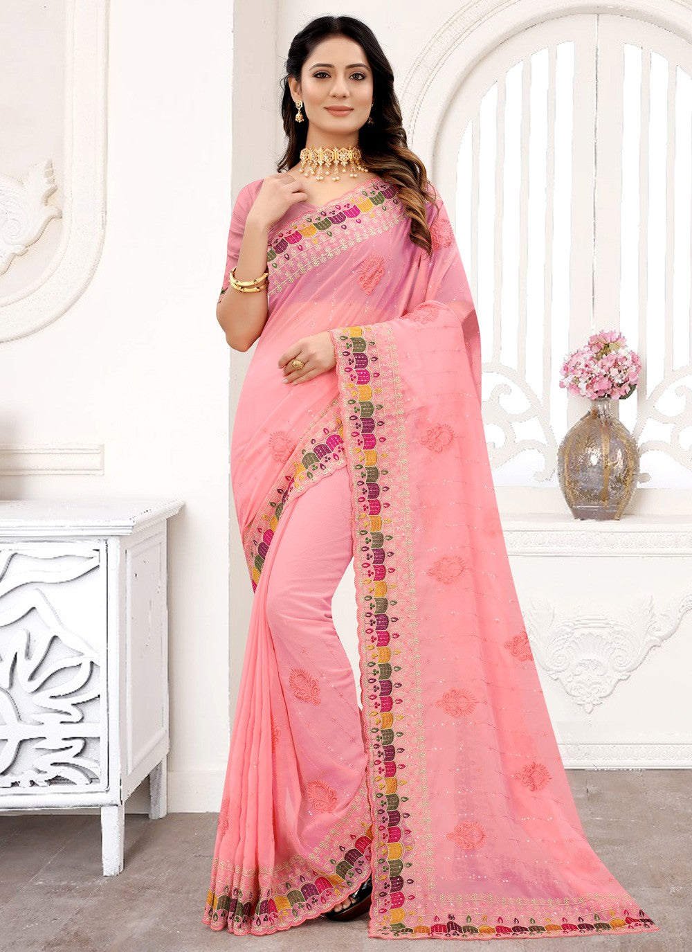 Classic Embroidered Georgette Saree - S3814