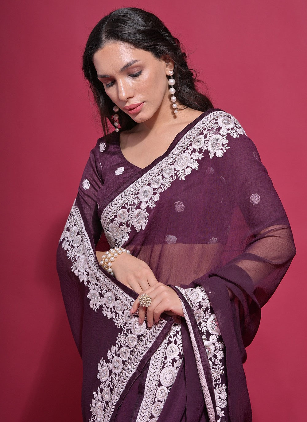 Trendy Embroidered Georgette Saree - S5193