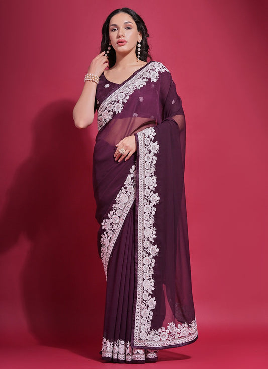 Trendy Embroidered Georgette Saree - S5193