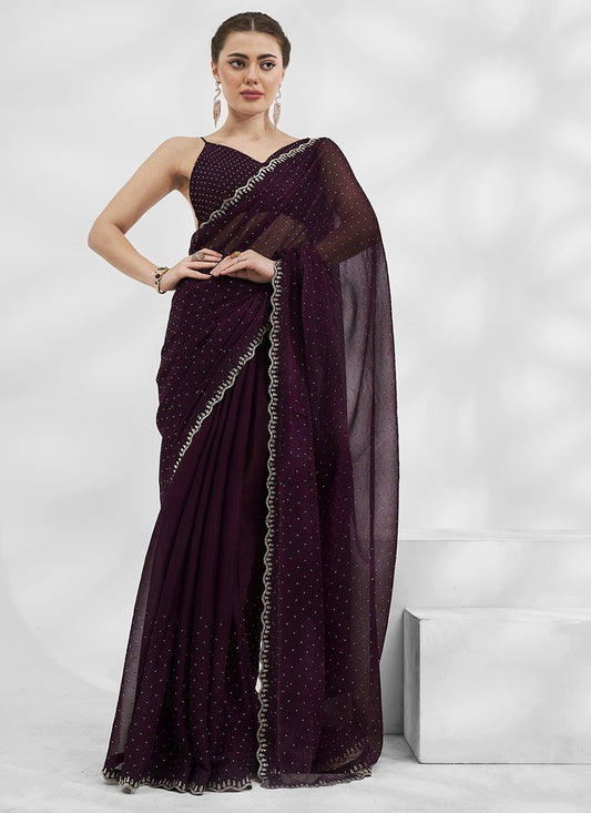 Trendy Swarovski Chiffon, Shimmer Saree - S5240