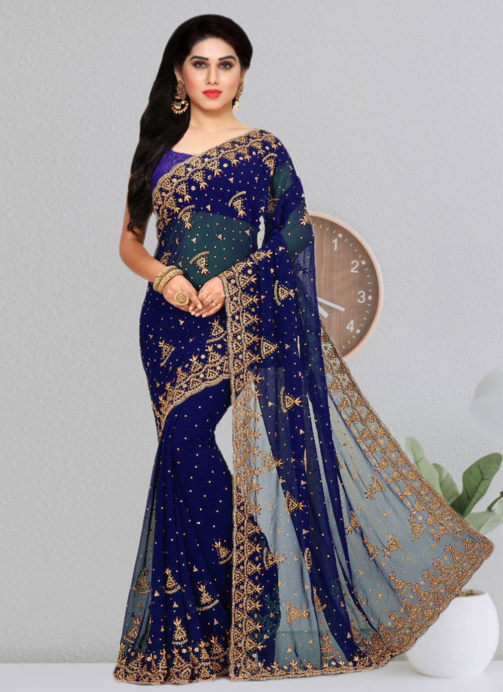 Classic Hand Embroidery Georgette Saree - S2130