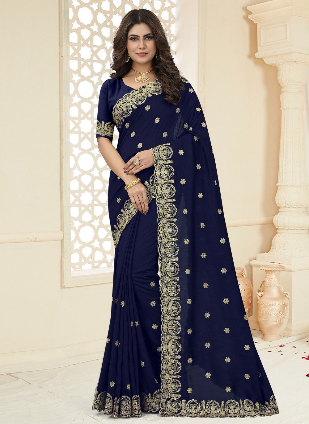 Trendy Border Work Vichitra Silk Saree - S2559