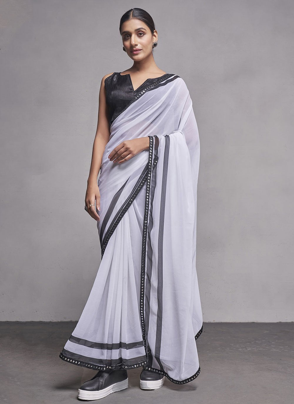 Trendy Lace Georgette Saree - S5374