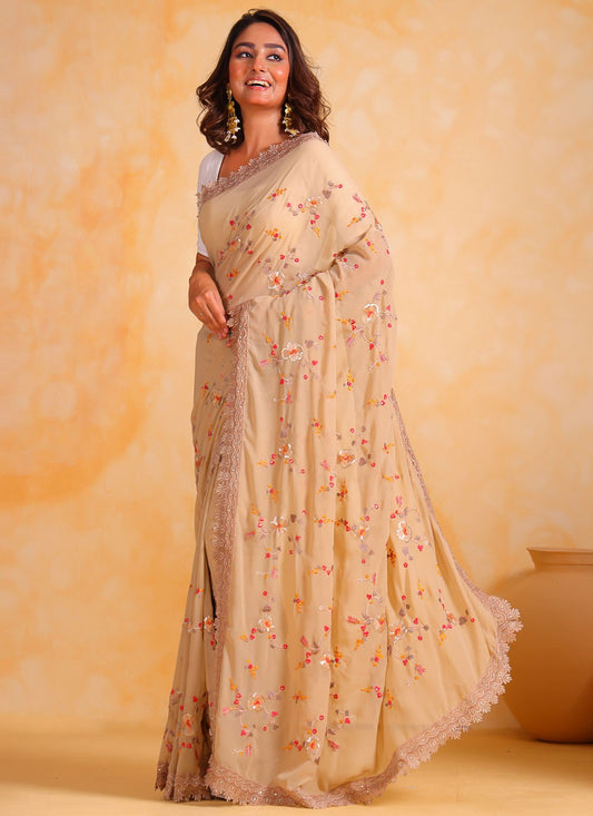 Trendy Border Work Georgette Saree - S7123