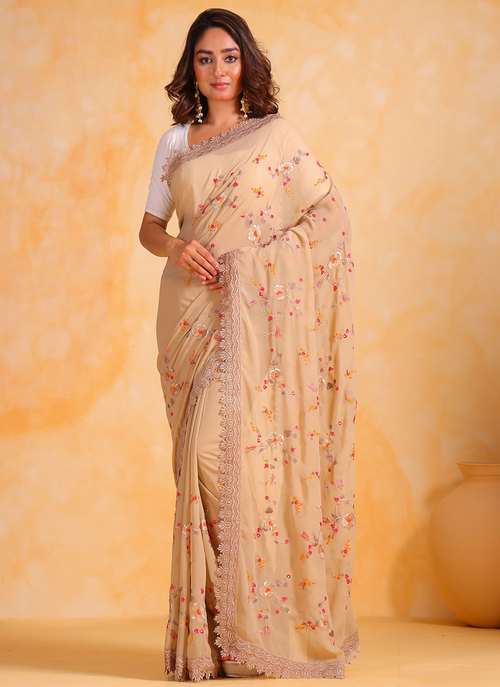 Trendy Border Work Georgette Saree - S7123