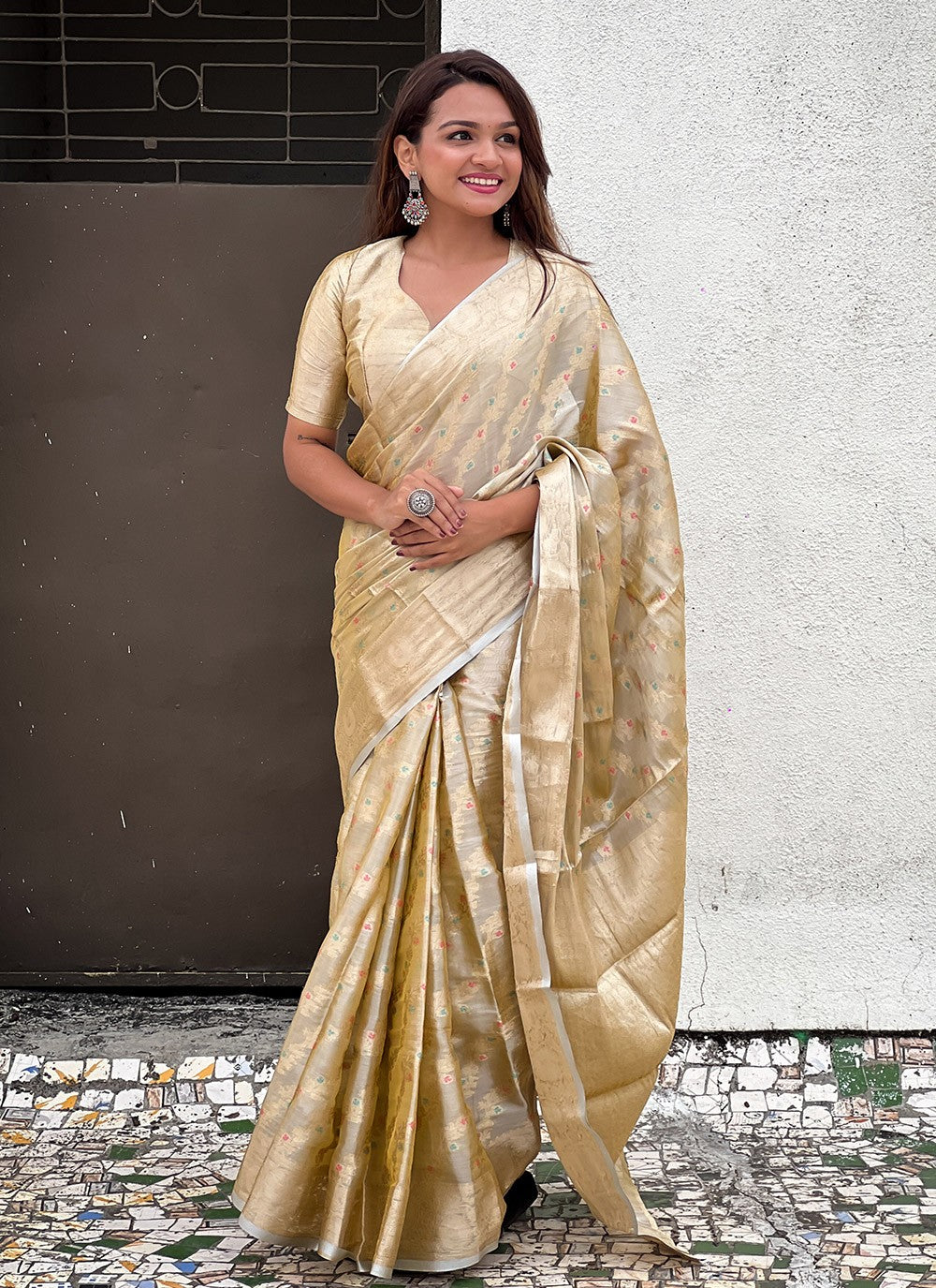 Classic Meenakari Silk, Tissue Saree - S9944