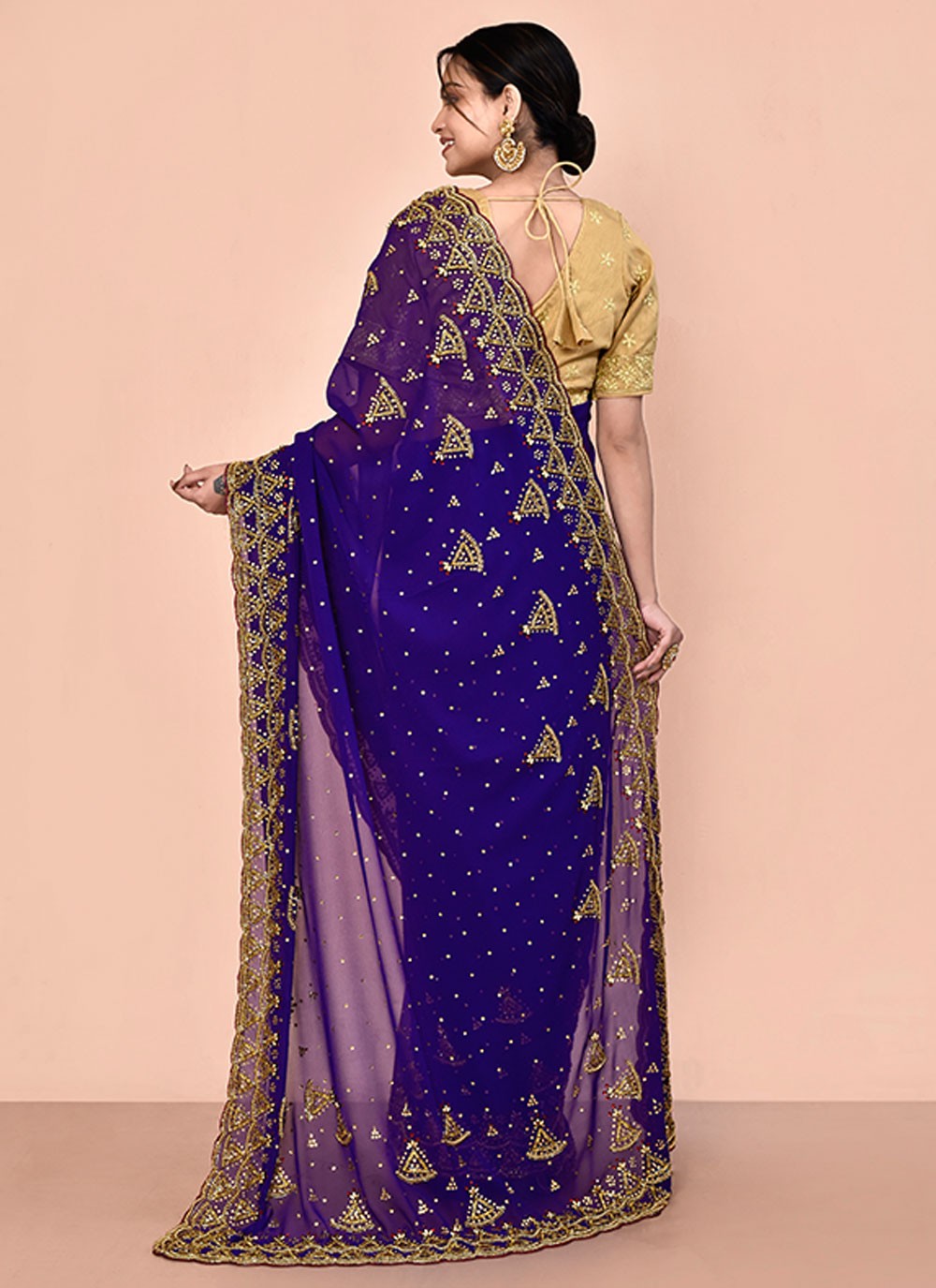 Contemporary Hand Embroidery Georgette Saree - S5499