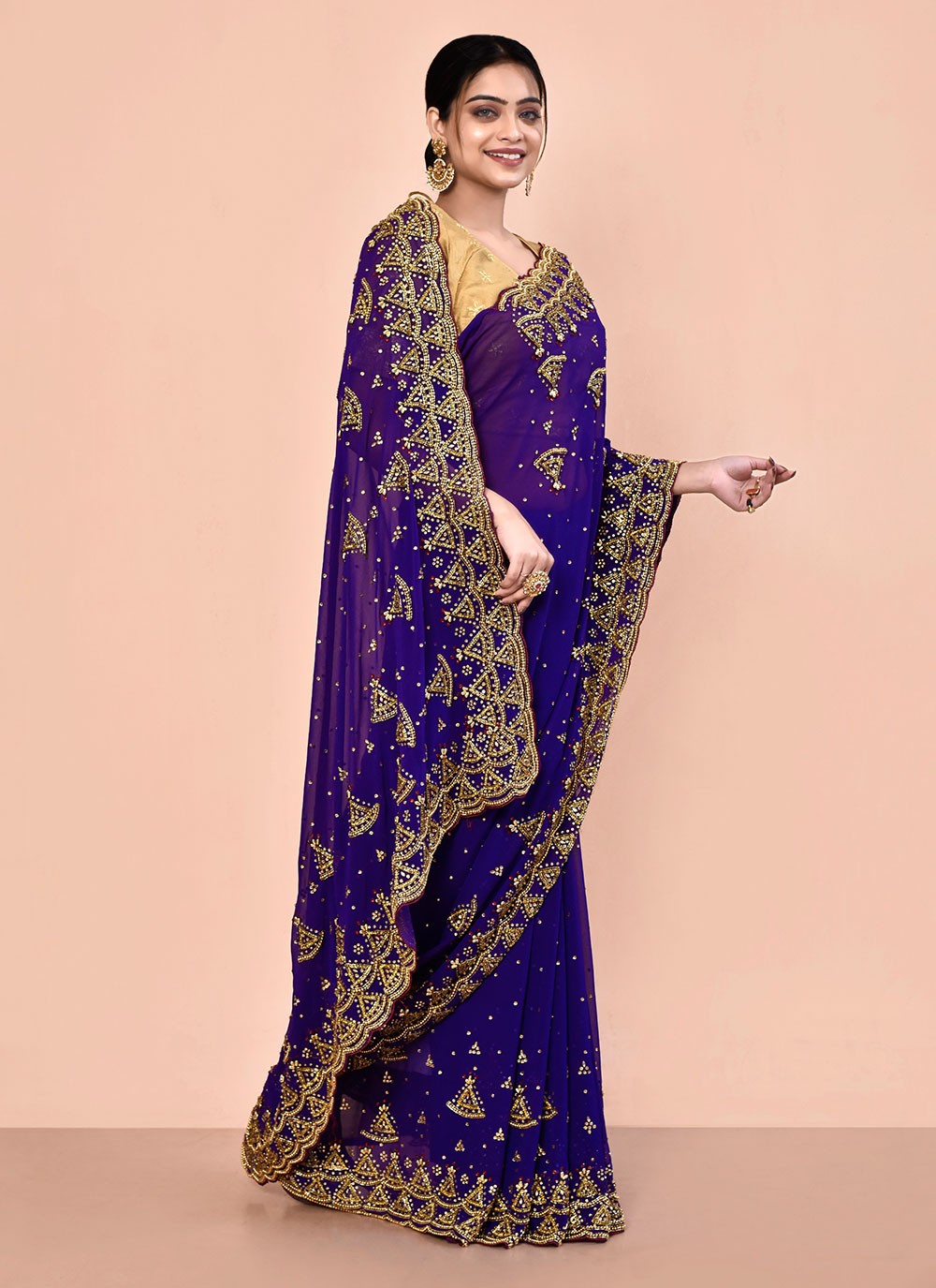 Contemporary Hand Embroidery Georgette Saree - S5499