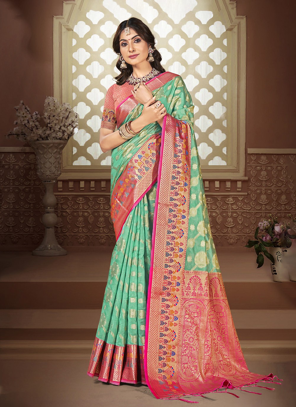 Contemporary Printed Silk Pink Saree - S11210