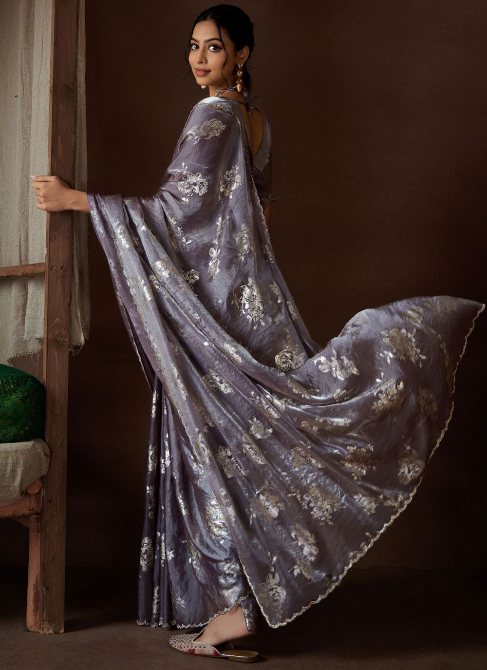 Classic Border Work Satin Silk Lavender Saree - S10878