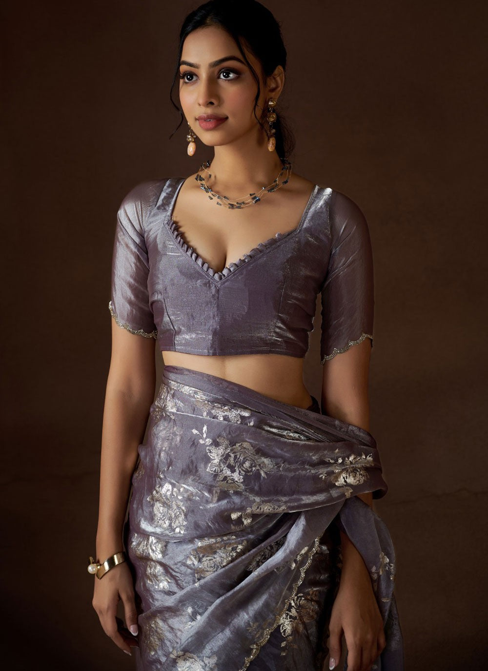 Classic Border Work Satin Silk Lavender Saree - S10878