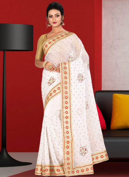 Trendy Hand Embroidery Georgette Saree - S1806