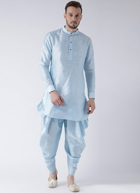 Plain Art Dupion Silk Turquoise Dhoti Kurta - M2474