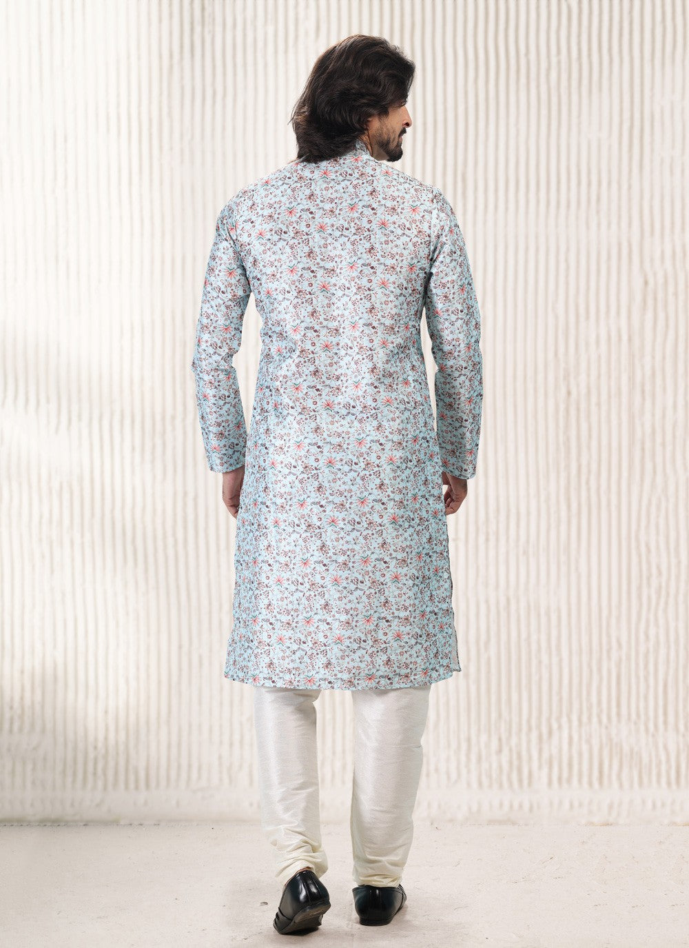 Fancy Work Banarasi Jacquard Turquoise Kurta Pyjama - M5181