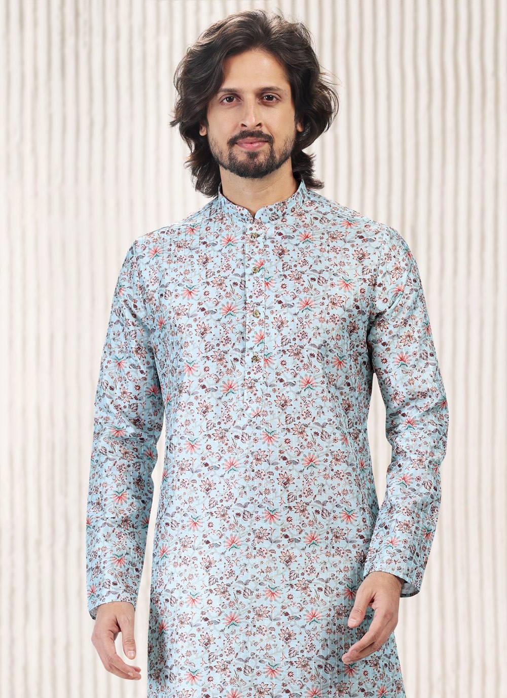 Fancy Work Banarasi Jacquard Turquoise Kurta Pyjama - M5181