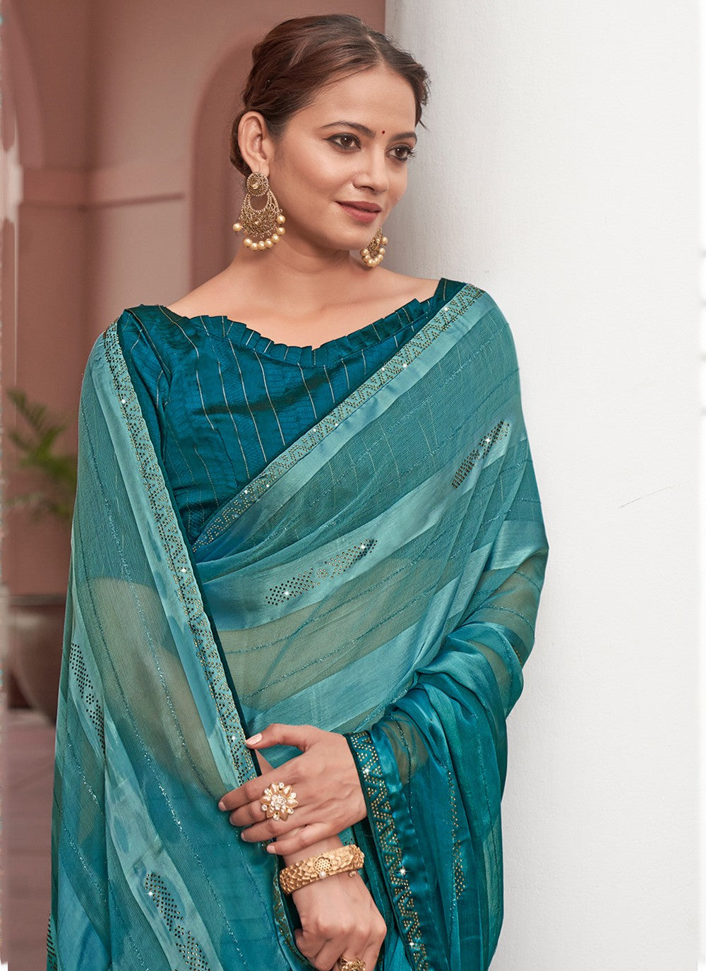 Contemporary Sequins Chiffon Saree - S3323