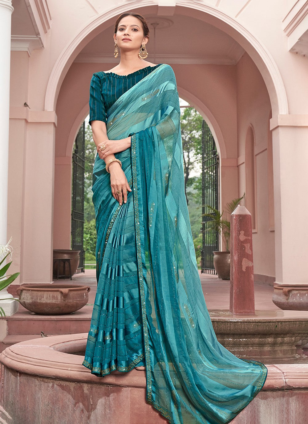 Contemporary Sequins Chiffon Saree - S3323