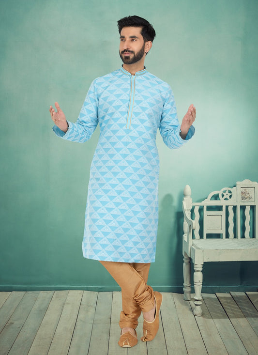 Jacquard Work Jacquard Silk Turquoise Kurta Pyjama - M4930