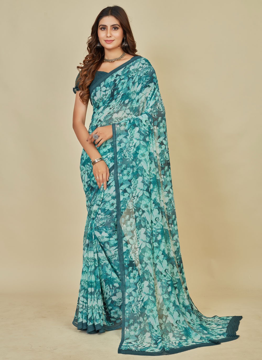 Trendy Floral Printed Georgette Saree - S5376