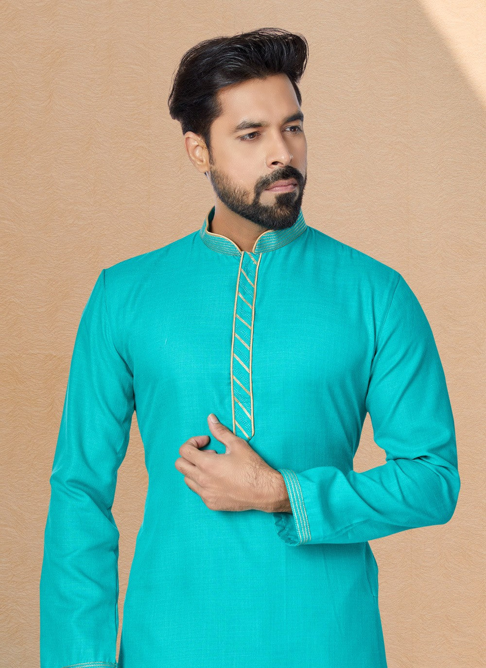 Plain Cotton Turquoise Kurta Pyjama - M4949