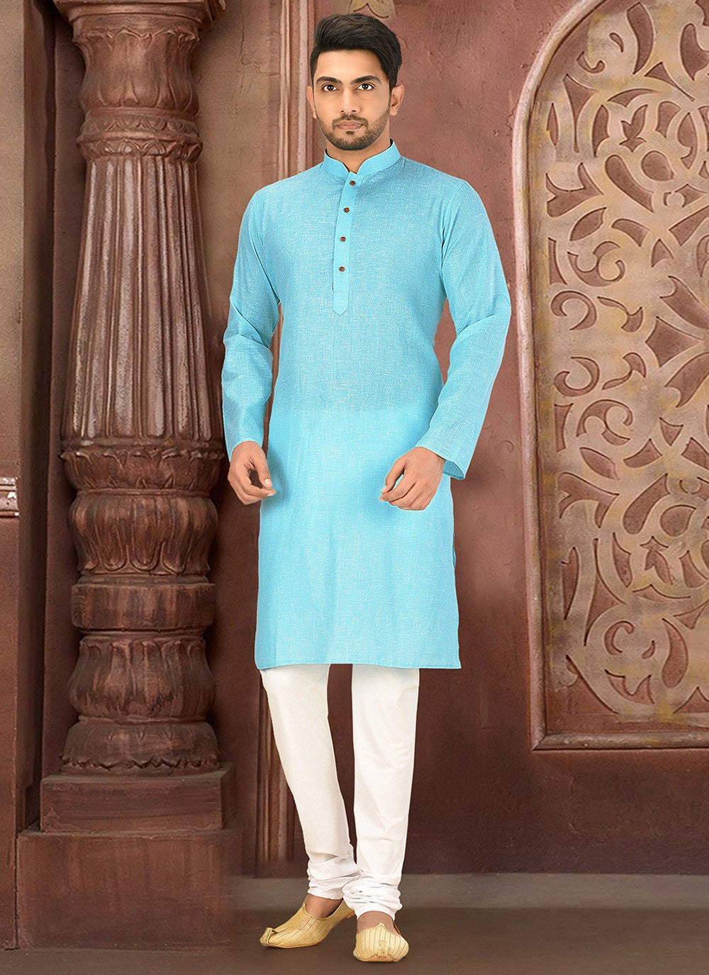 Plain Cotton Turquoise Kurta Pyjama - M2773