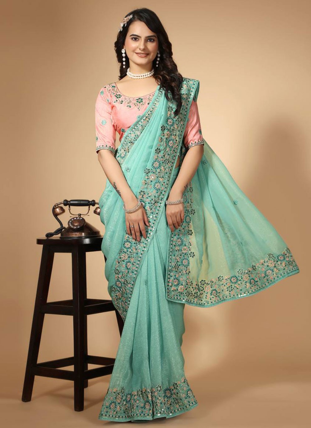 Classic Embroidered Organza Saree - S10059