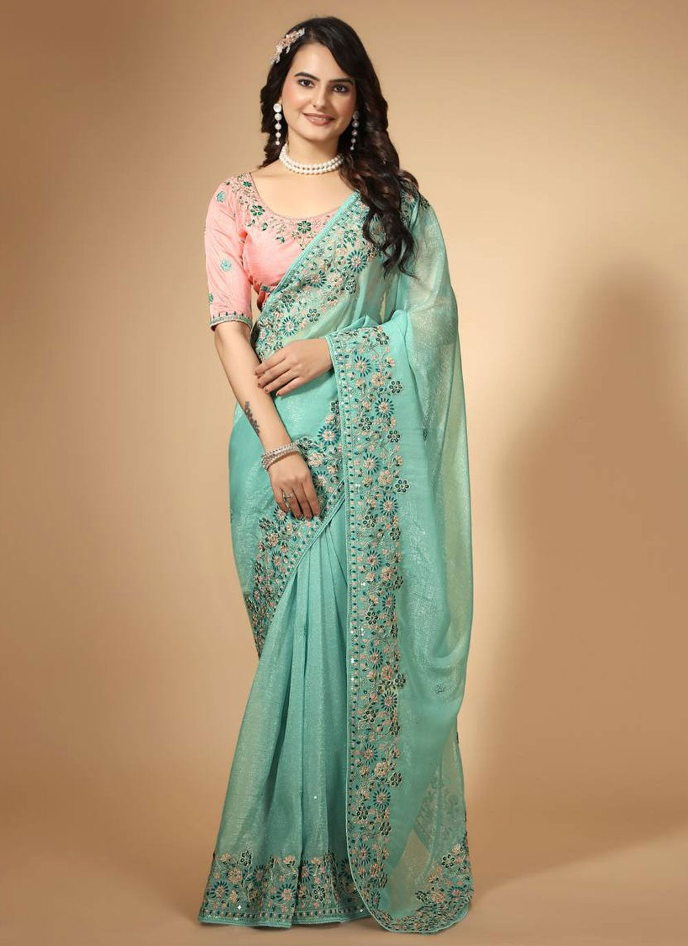 Classic Embroidered Organza Saree - S10059