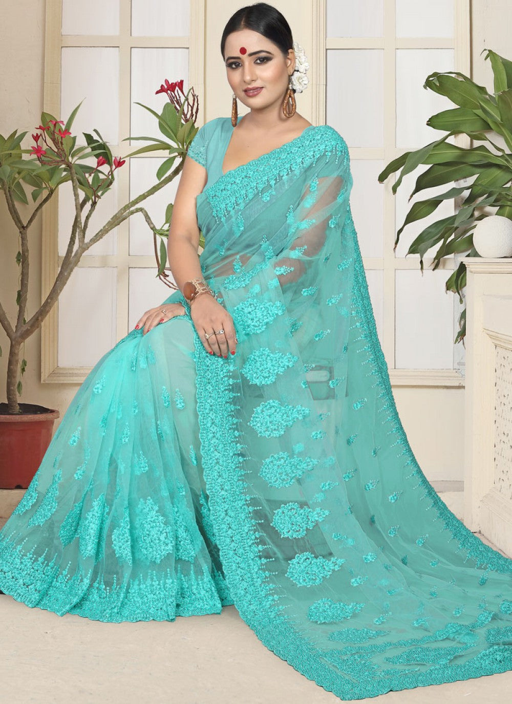 Classic Embroidered Net Saree - S0110