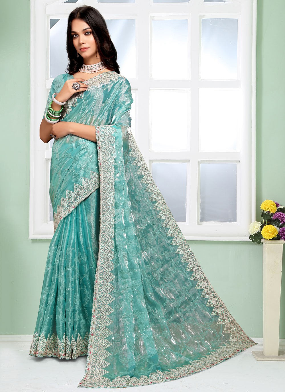 Trendy Embroidered Silk Saree - S5059