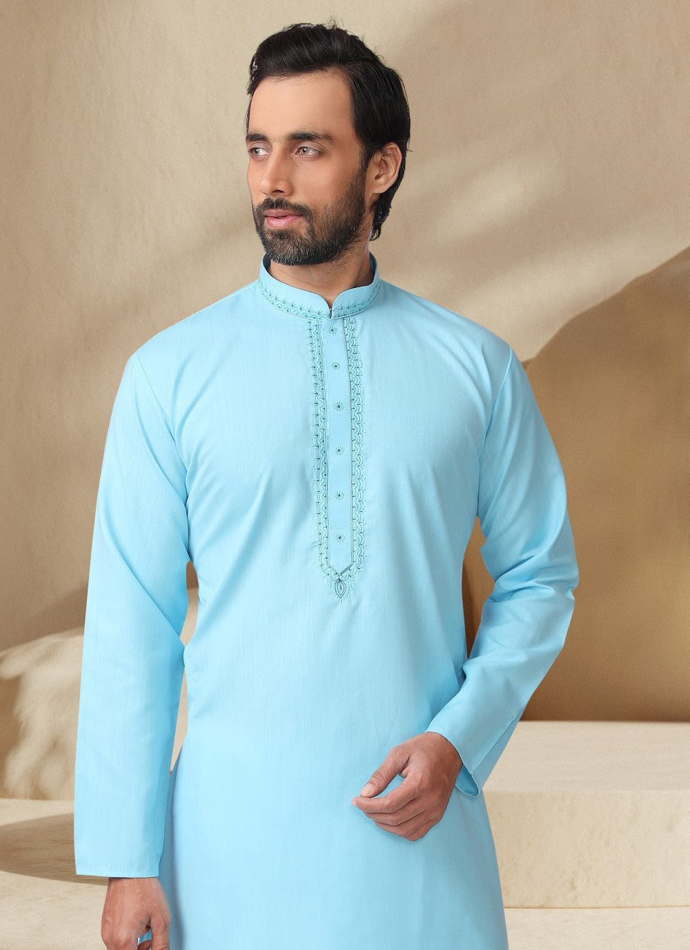 Embroidered Cotton , Rayon Turquoise Kurta Pyjama - M7000