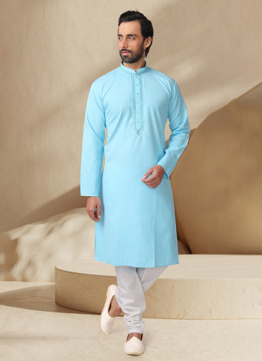 Embroidered Cotton , Rayon Turquoise Kurta Pyjama - M7000