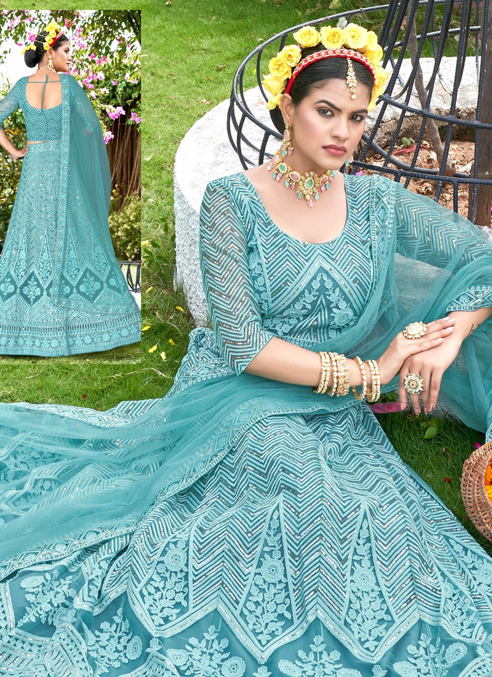 Embroidered Net A - Line Lehenga - L1088