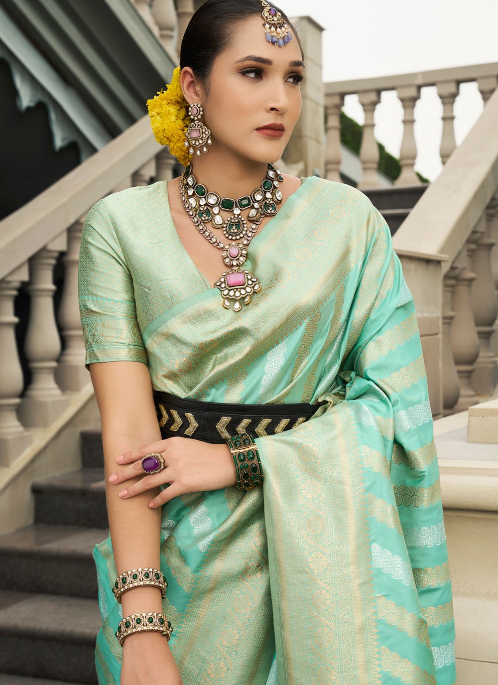 Classic Jaal Silk, Viscose Cream Saree - S10899