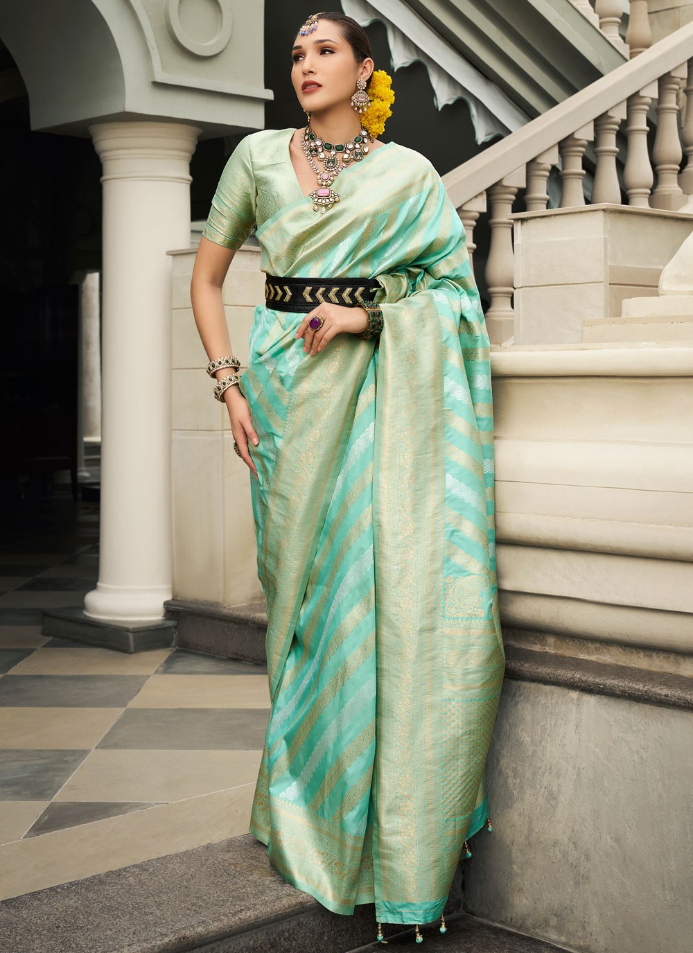 Classic Jaal Silk, Viscose Cream Saree - S10899