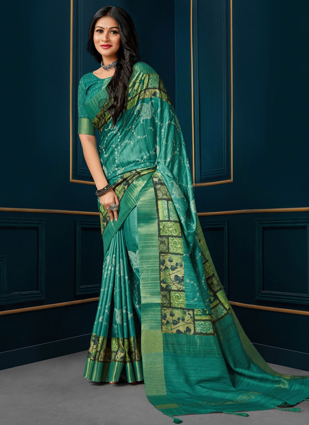 Classic Digital Print Silk Saree - S4691