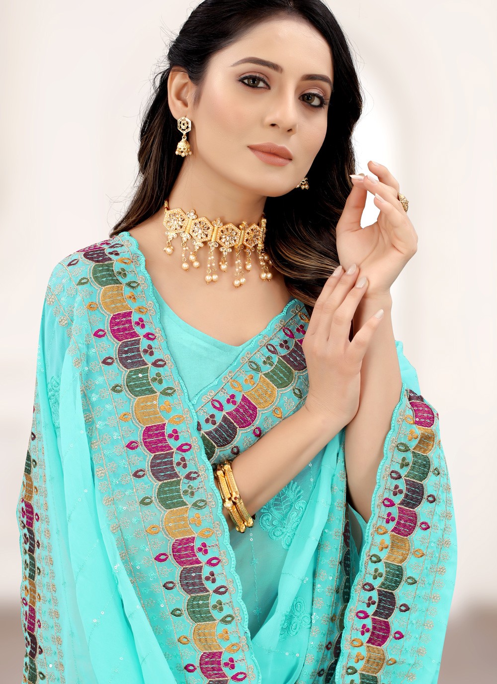 Classic Embroidered Georgette Saree - S3814