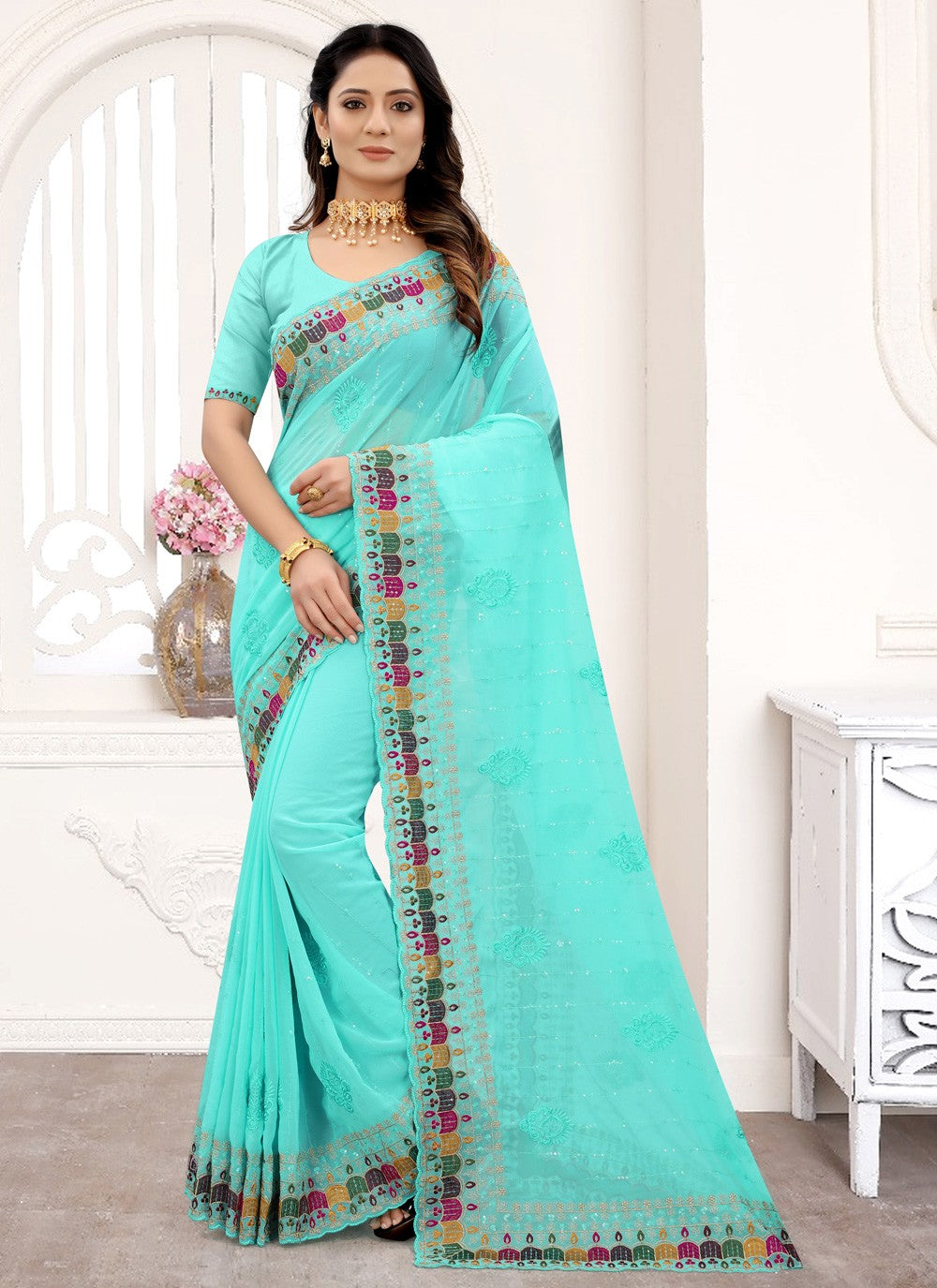 Classic Embroidered Georgette Saree - S3814