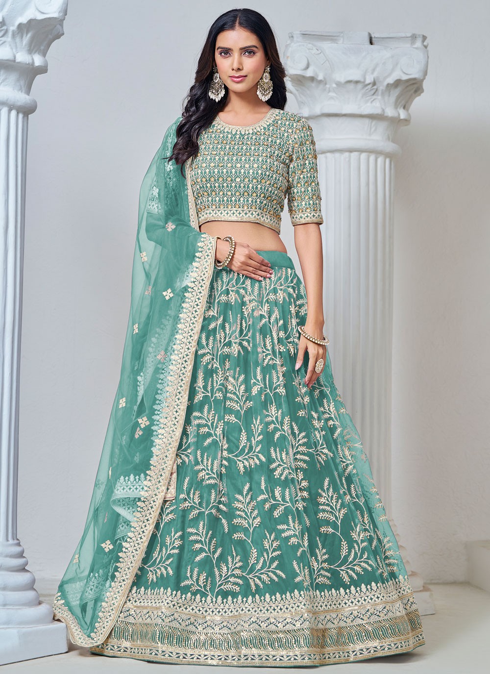 Embroidered Net Lehenga - L3031