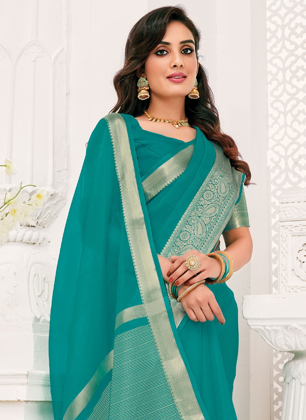 Classic Border Work Organza Saree - S1466