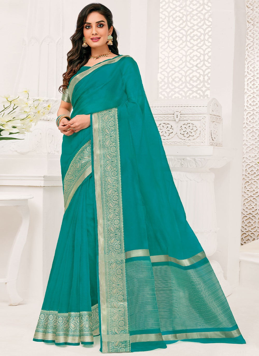 Classic Border Work Organza Saree - S1466