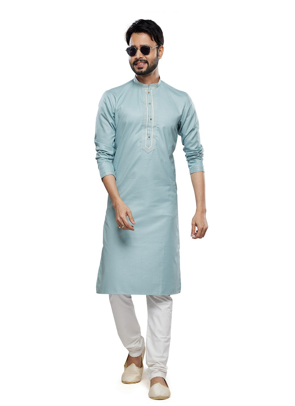 Plain Art Silk Turquoise Kurta Pyjama - M6752