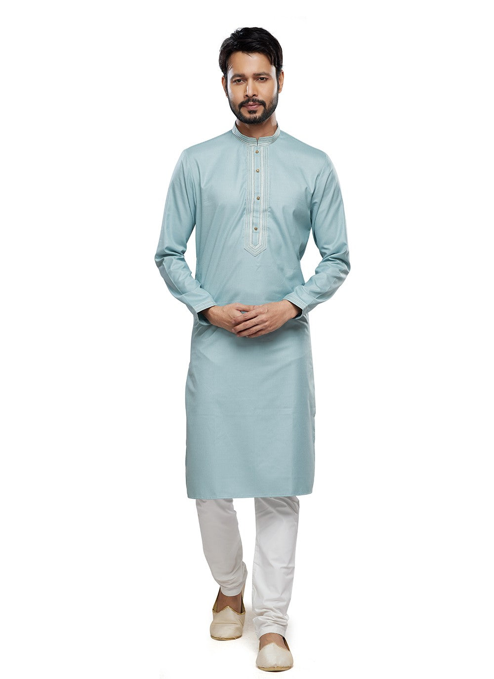 Plain Art Silk Turquoise Kurta Pyjama - M6752