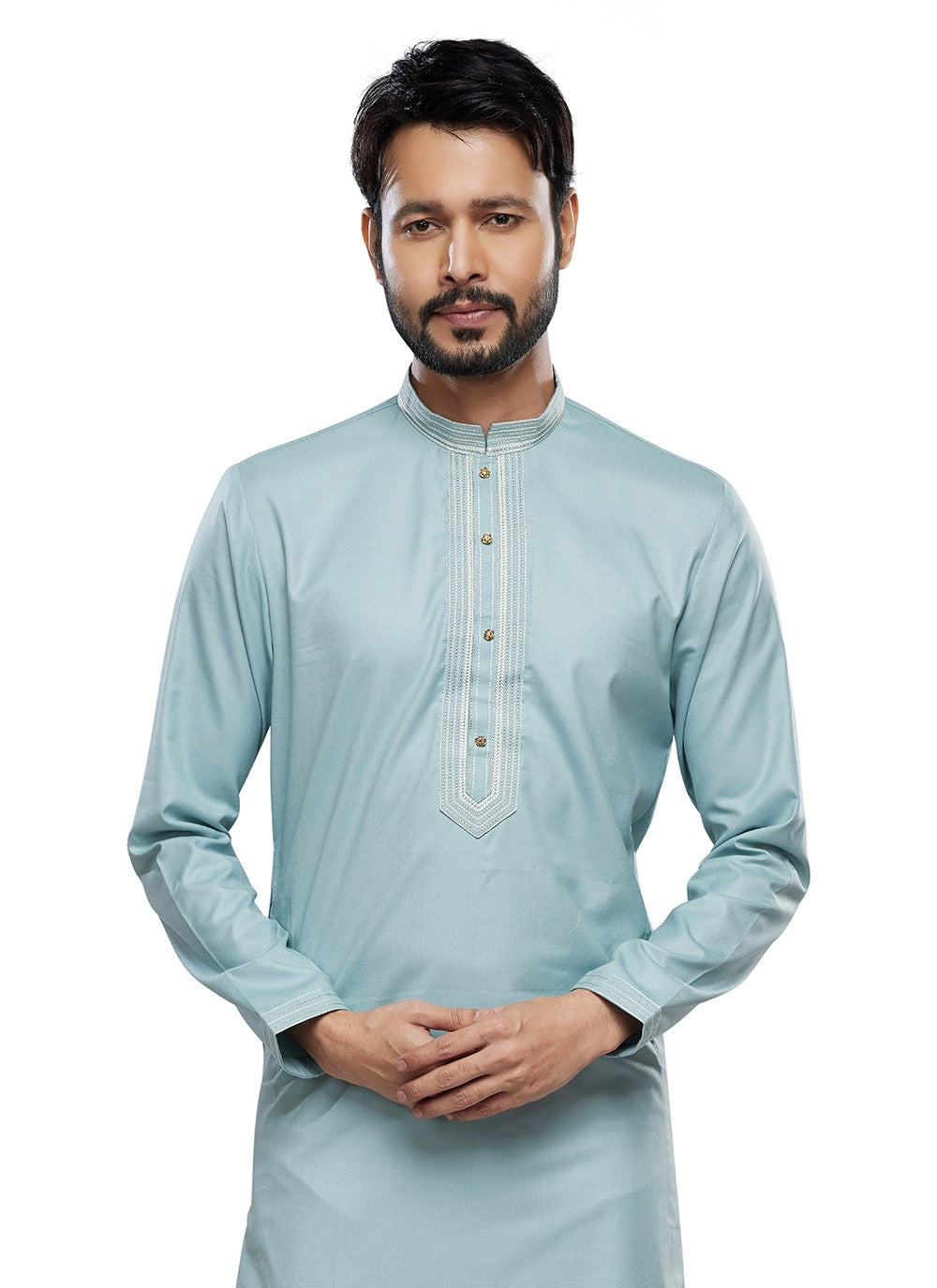 Plain Art Silk Turquoise Kurta Pyjama - M6752