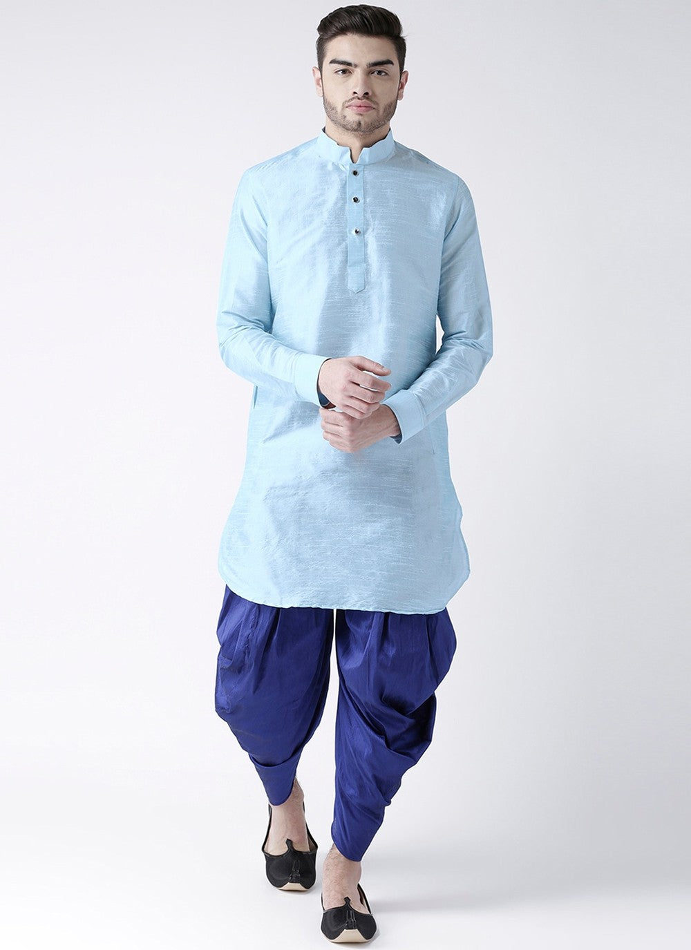 Plain Art Dupion Silk Turquoise Dhoti Kurta - M2489