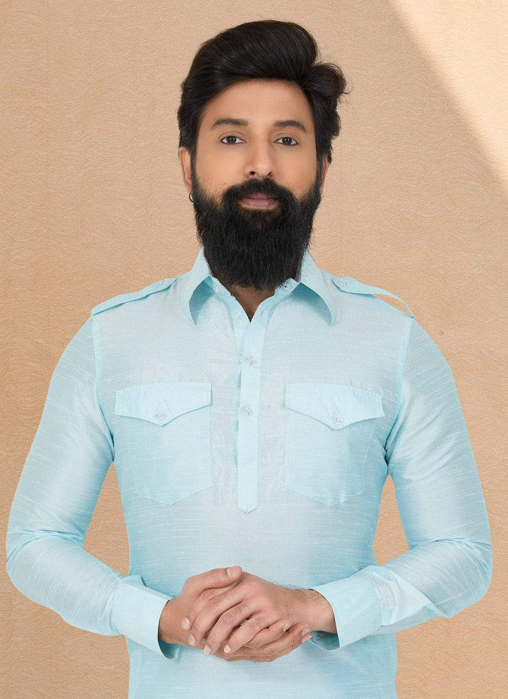 Plain Dupion Silk Turquoise Kurta Pyjama - M5021