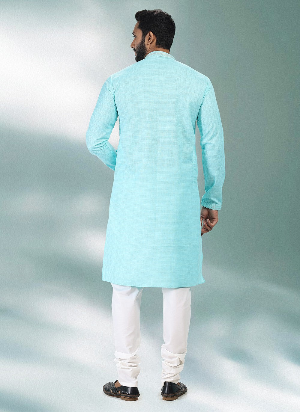 Plain Cotton , Linen Turquoise Kurta Pyjama - M4910